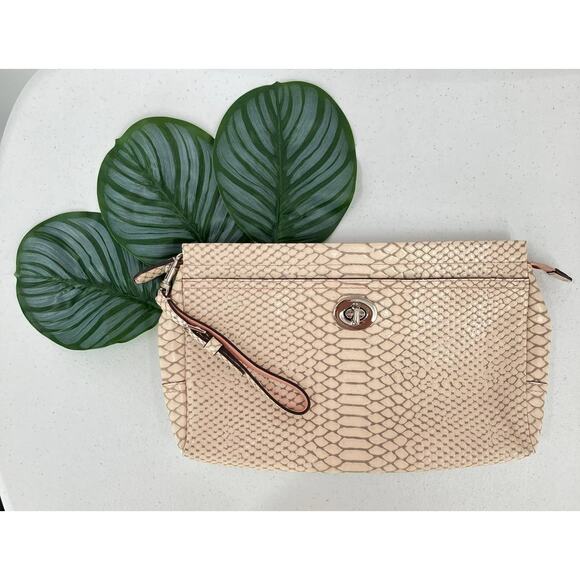 Snakeskin Python Pattern White Gray Turn Lock Zip Adjustable Wristlet Clutch - Picture 1 of 11